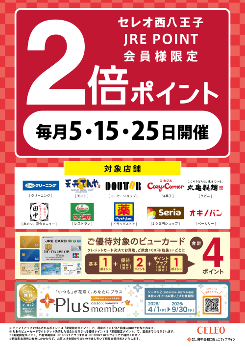 毎月5・15・25日はJRE POINTが2倍！