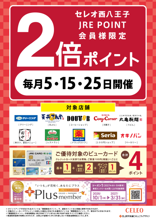 毎月5・15・25日はJRE POINTが2倍！