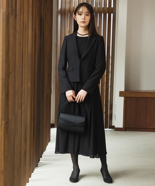 【喪服・礼服】≪日本製素材を使用≫卒入学式にも使えるテーラードカラージェット＆ロングフレアワンピース