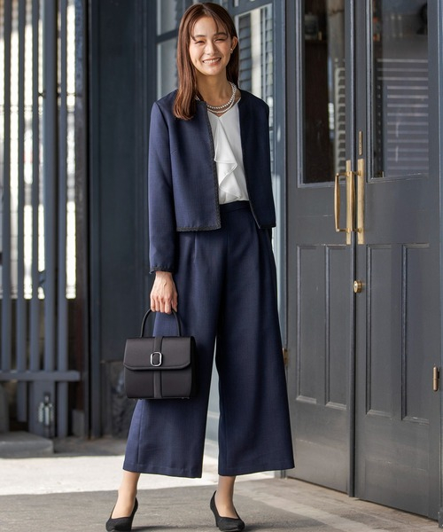 【卒入学式】ノーカラーツイードジャケット＆ワイドパンツ セットアップスーツ/2点セット