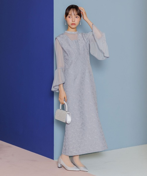 ジャガードジャンパースカート・フリルブラウスセット/結婚式/パーティー/お呼ばれ